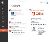 Account Tab in Backstage View in PowerPoint 2013 for Windows