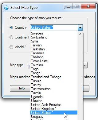 Country drop-down list