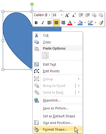 Fomat Shape option selected in the context menu
