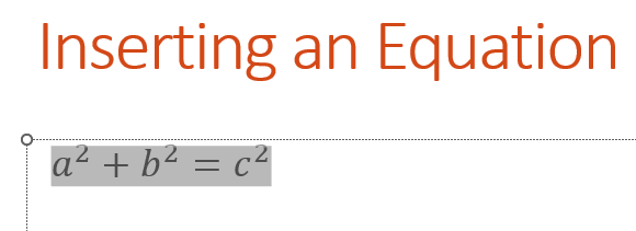 A starter equation inserted on your slide