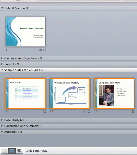 Presentation with sections in Slide Sorter view